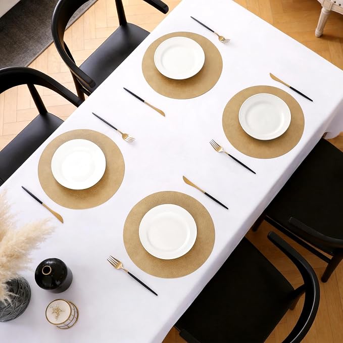 MOSAYT 13 Inch Round Vinyl Placemats Set of 4 - Faux Leather 100% Waterproof Oil-Proof Wipeable PU Place Mats, Heat Resistant Reversible Table Mats for Kitchen, Dining, Outdoor, Camel