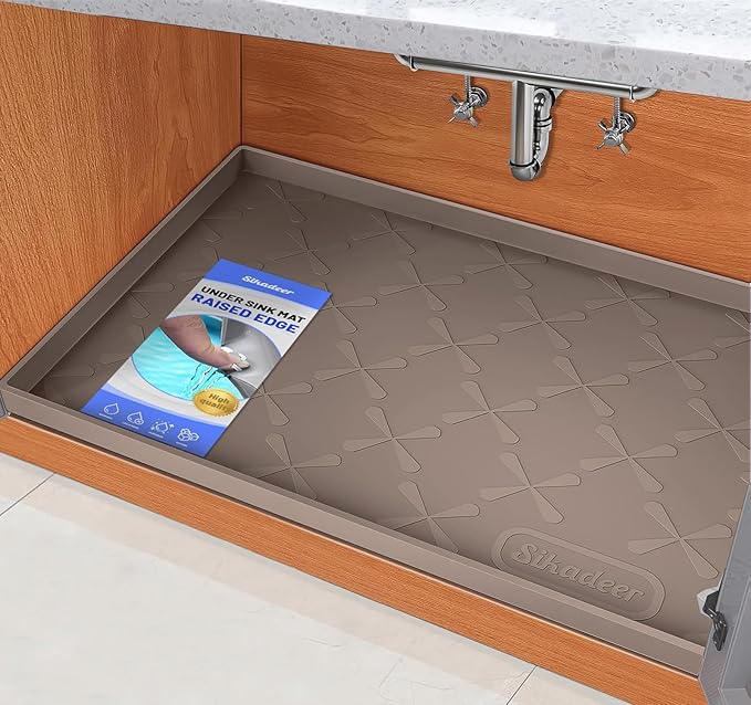 Waterproof Under Sink Mat 19" x 19" Silicone Mat Cabinet Protector | Heavy Duty Kitchen Cabinet Liner, Easy Press Drain, Home Essentials for Pet Feeding, Boots, Bathroom, Organizers & Storage