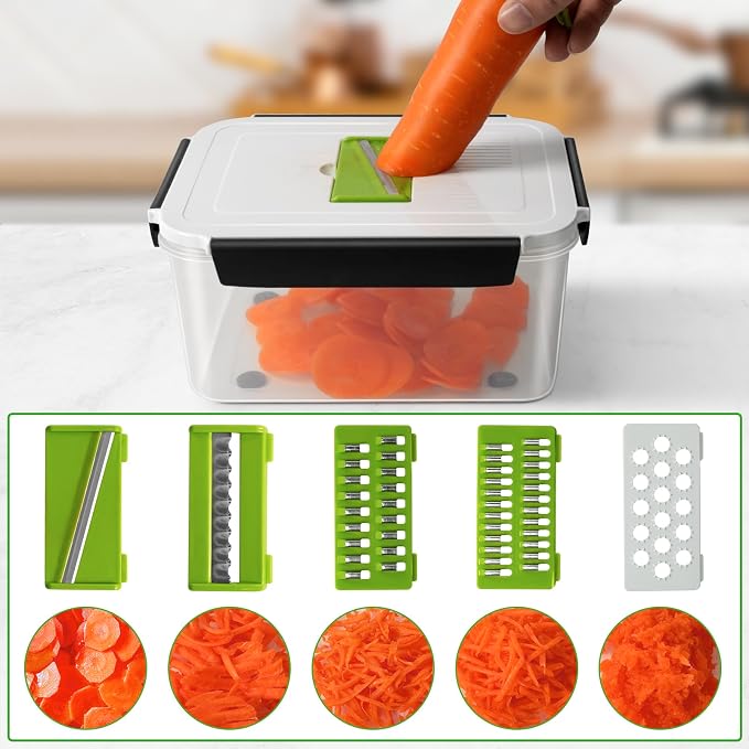 5 PCS Large Fruit storage Containers for Fridge with Colanders and Choppers | Leakproof Food Storage Containers with Lids, Dishwasher Microwave Safe Produce Containers to Keep Fruits Vegetable Fresh