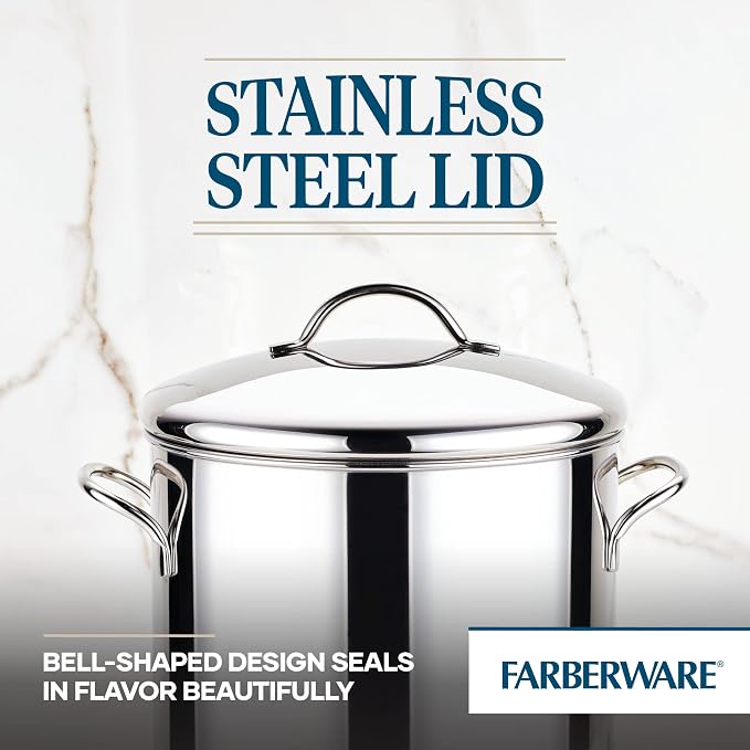 Farberware Classic Series Stainless Steel Induction 12 Quart Stock Pot with Lid, Silver