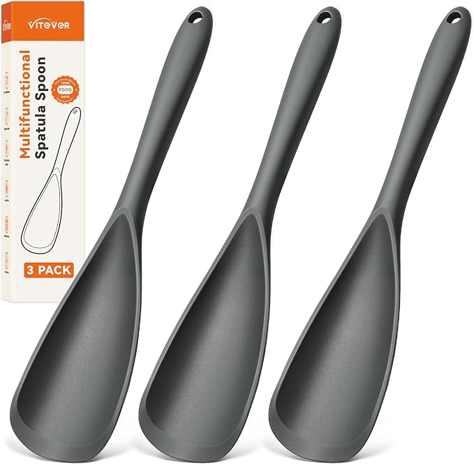 3 PACK Silicone Cooking Spatula & Spoon for Nonstick Cookware, BPA-Free | Multifunction Spoonula for Baking, Cooking, Serving, Mixing, Stirring, Scoop, Scrape - One-Piece Formed, Dishwasher Safe