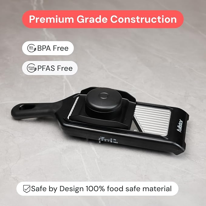 Fullstar - Handheld Mandoline Vegetable Slicer & Julienne Cutter | 2 in 1 Onion, Veggie & Fruit Slicer, 4 Thickness Settings with Finger Guard for Easy & Safer Slicing (Stainless Steel)