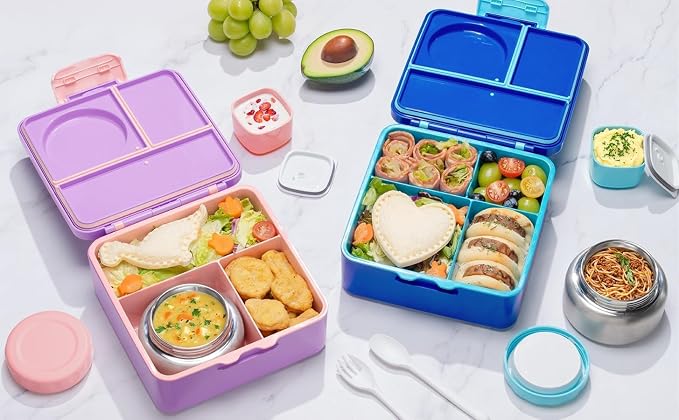 Fimibuke 60oz Leakproof Bento Lunch Box for Kids with 8.5oz Thermo Food Jar | 3-4 Compartment Toddler Lunch Box kids Food Container with Utensil Sauce Cup for School Boys Girls, Dishwasher Safe, BPA-Free