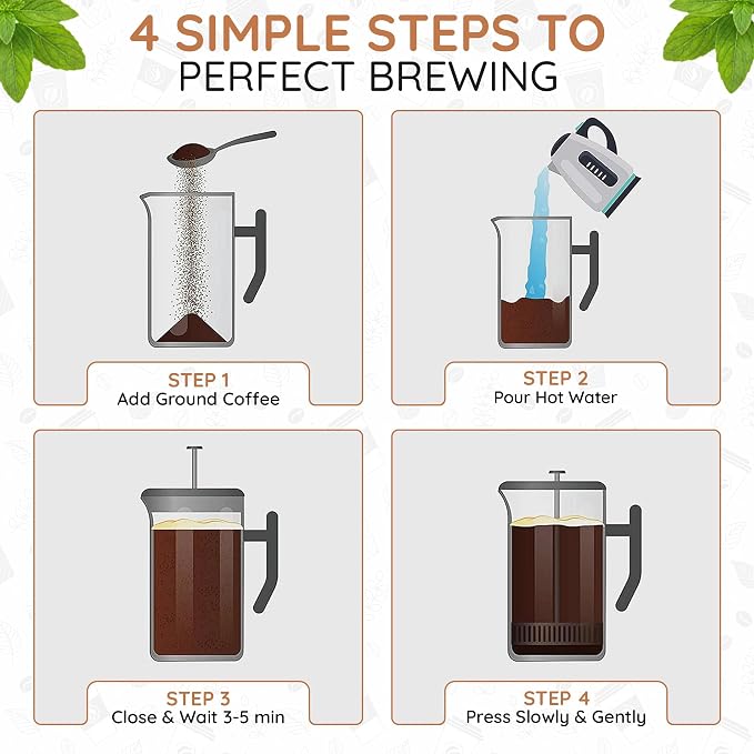 54 oz French Press Coffee Maker, Stainless Steel, Double Filter, Black | 54 oz Capacity, French Press Coffee Maker, Stainless Steel, Double Mesh Filter, Hot & Cold Brewer, Travel Friendly, Black