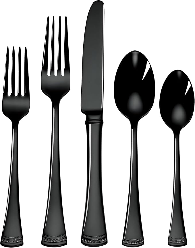 Lenox 893677 Portola Black 20-Piece Flatware Set | black, dishwasher safe | includes knives, forks, and spoons | heavy duty, cutlery set for kitchen and dining, utensil set