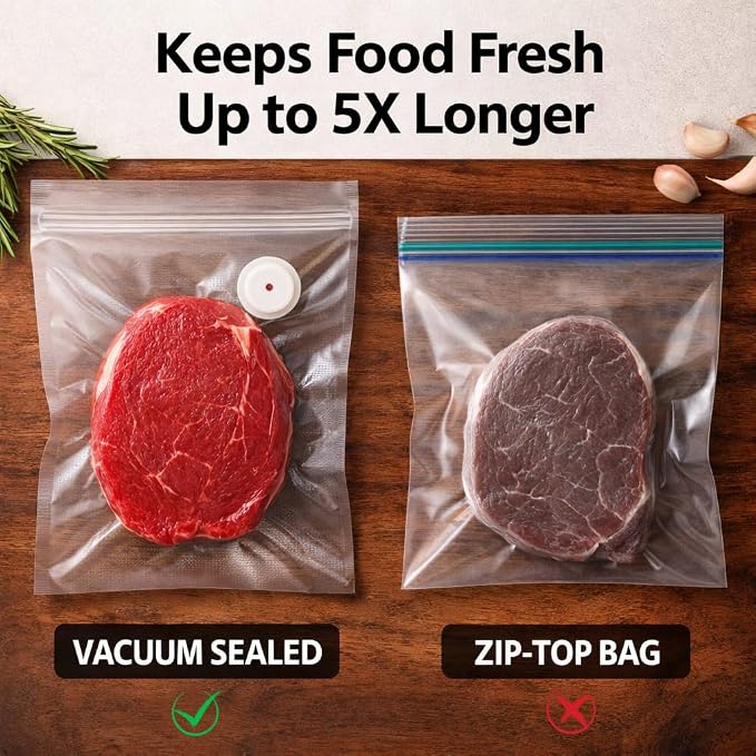 Vacuum Sealer Bags,reusable double zipper vacuum bag with air valve | suitable for sous vide cooking and microwave heating (8.3 * 8.7inch)