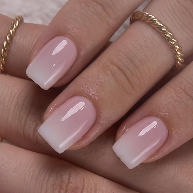 CurvLife Short Square Chrome Press On Nails, Blush Mirror Hot Pink | 32PCS, 16 Sizes, Salon-Quality Natural Fake Nails, Curved Fit, 7-14 Day Glue-On Wear, Reusable Stick-On Nails, Press-On Kit