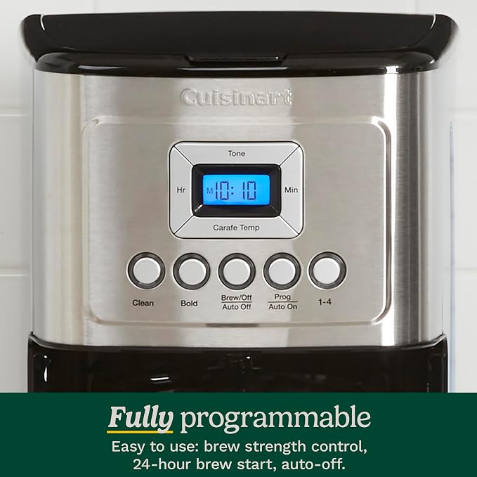 Cuisinart Coffee Maker, Programmable, Stainless Steel, 14-Cup Glass Carafe | PerfecTemp coffee machine with 1-4 cup settings, strength control, auto-off & a reusable gold tone filter, DCC-3200