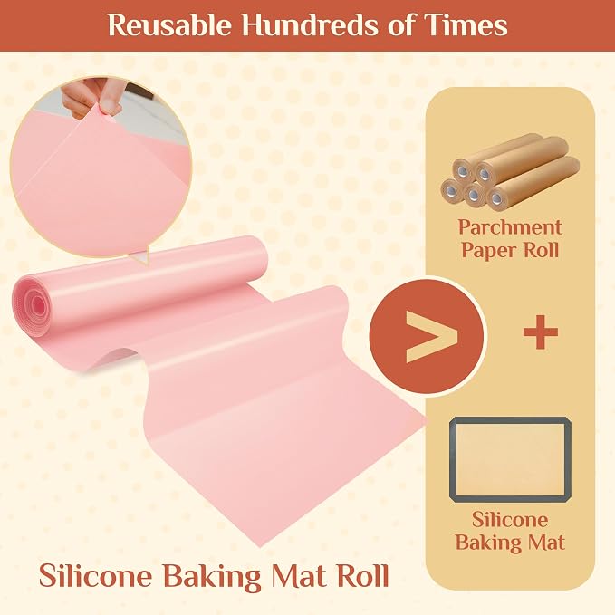 GTJ Silicone Baking Mat Roll, Reusable Baking Sheet Liners, 16 in x 10 ft | Free Cut to Size, Food-Grade, Non-Stick, Non-Slip, For Dough, Pastry, Air Fryer, Freeze Dryer, Oven Pan, Kitchen Counter