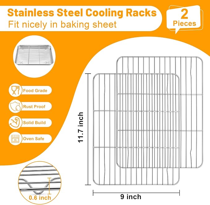 TeamFar Cooling Rack, 11.7” x 9” Stainless Steel Wire Baking Rack, 2PCS | for Cooking Roasting Grilling, Fit for Oven Pan, Oven & Dishwasher Safe, Non-toxic & Heavy-Duty