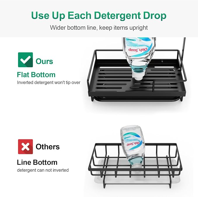 Kitchen Sink Organizer - Large Sink Caddy for Brushes, Black | Removable Drip Tray, Towel Bar & Glove Clip for Sponge, Sink Counters, Cleaning Tools and Kitchen Daily Use, Rust-Resistant