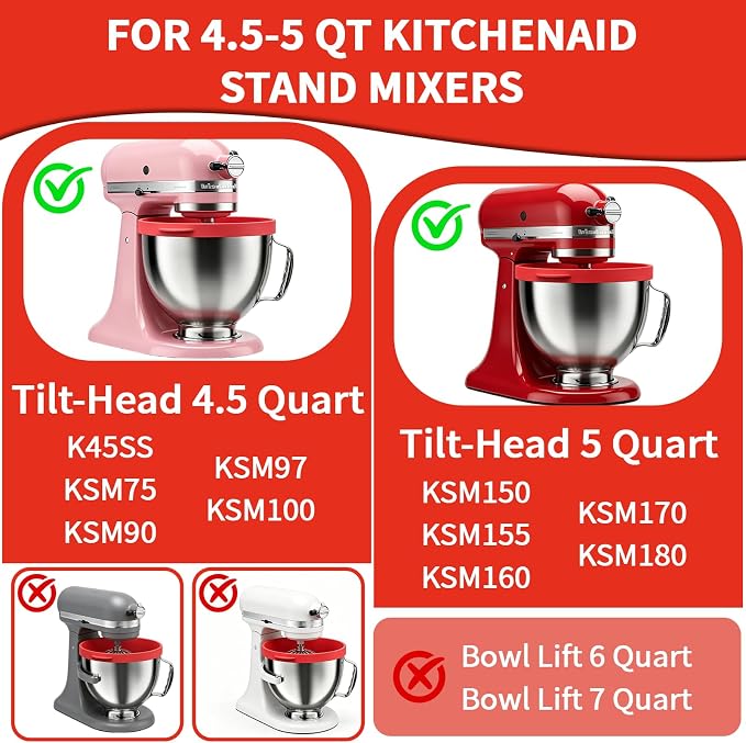 5QT Stainless Steel Mixer Bowl with Silicone Liners For Kitchenaid Mixers, Compatible with Kitchen Aid 4.5-5 Qt Tilt-Head Stand Mixer, Food-Grade Mixing Bowl Attachments for Baking, Cooking & Dough