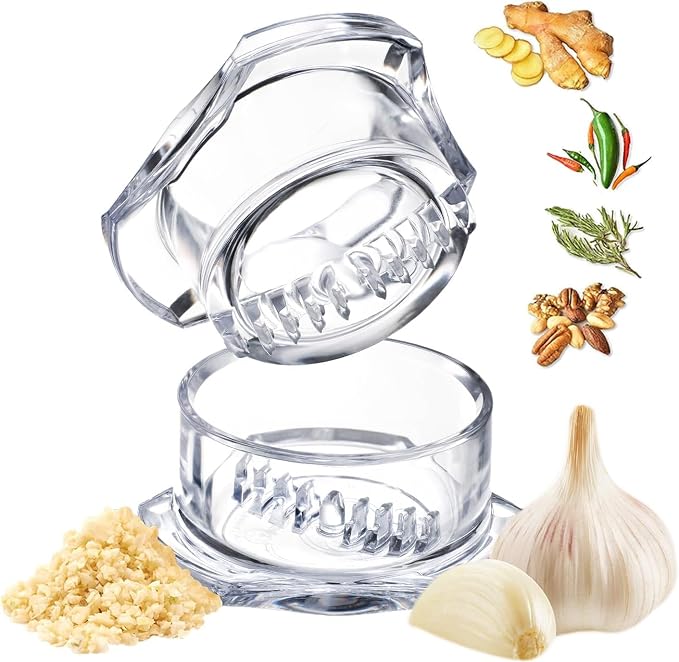 Garlic Twister 4th Gen – Garlic Mincer & Garlic Press in One - for Ginger, Herbs, Nuts & more, BPA-Free, Dishwasher Safe, 3–5 Clove Capacity - Clear