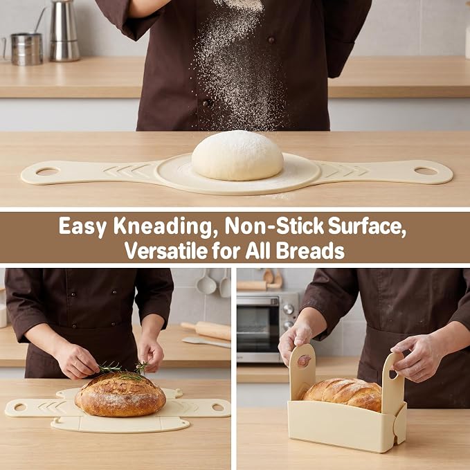 PHILORN Silicone Bread Sling for Dutch Oven, 2-Piece Oval & Round | Sourdough Baking Mat Set, 3mm & 1.8mm Thick Food-Grade Silicone, Non-Stick Reusable with Long Handles for Easy Dough Transfer