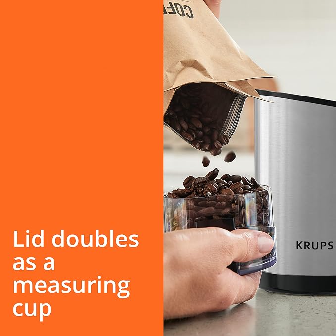 KRUPS Electric Coffee Grinder: 3 oz Capacity, 200 Watts - Versatile for Beans, Spices, Nuts - One-Touch Operation, Customizable Grind for 12 Cups - Ideal for Espresso, French Press