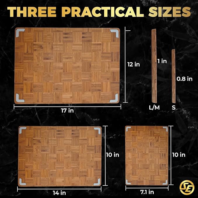 SliceElite Extra Large Bamboo Cutting Board Set 3 Piece End Grain Wooden Chopping Boards with Holder Non Slip Feet Juice Groove XL Butcher Block Style Boards for Kitchen Carving and Serving
