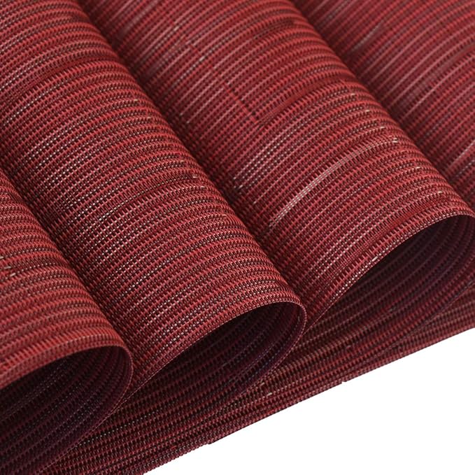 Vinyl Placemats,Washable Table Mats Easy to Clean Woven Placemats for Dining Table Set of 4 (Burgundy Red)