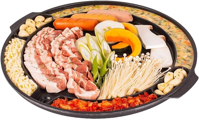 COOKKING - Master Grill Pan, Korean Traditional BBQ Grill Pan - Stovetop Nonstick Indoor/Outdoor Smokeless BBQ Cast Aluminum Grill Pan, Made in Korea