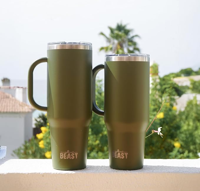 Beast 42 oz Tumbler with Handle Stainless Steel Vacuum Insulated Coffee Ice Cup Double Wall Travel Flask (Army Green)