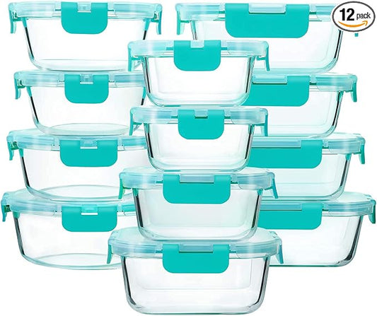M MCIRCO 24-Piece Glass Food Storage Containers with Locking Lids,Glass Meal Prep Containers Set - Airtight Lunch Containers, Microwave, Oven, Freezer and Dishwasher,Green