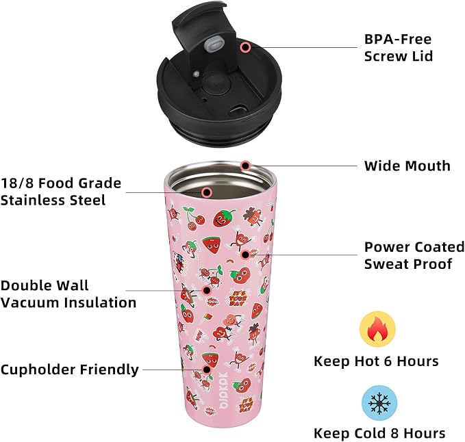 BJPKPK 26 oz Coffee Tumbler with Straw, Insulated Stainless Steel Cup | Double Wall Vacuum, Leak Proof Lid, Keeps Hot/Cold/Iced, BPA Free, Travel & Outdoor, Passionate-Pink