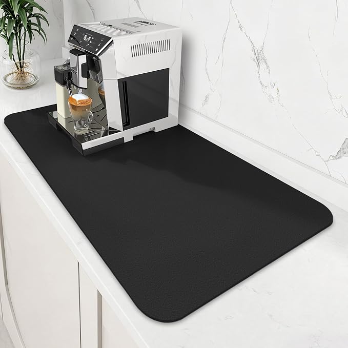 Coffee Mat Super Absorbent Dish Drying Mat Coffee Bar Mat 18"x 32", Black | Match with Coffee Machine Accessories Large Drying Mats for Kitchen Counter
