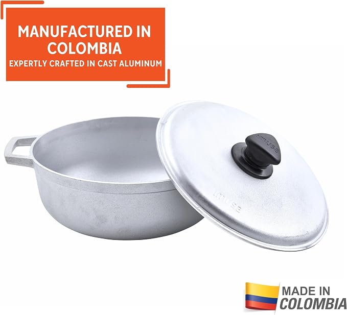 IMUSA Traditional Caldero made in Colombia with Lid, 4.8 Quart, Silver | Ideal for Rice and Stews, Perfect for Traditional Hispanic Recipes