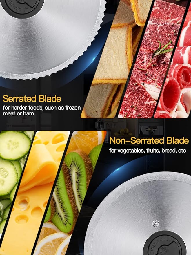 Meat Slicer, 200W Electric Food Slicer with 2 Removable 7.5" Blades | 200W Motor, 2 Removable 7.5" Stainless Steel Blades, Stainless Steel Tray, Child Lock, 0-15 mm Adjustable Thickness
