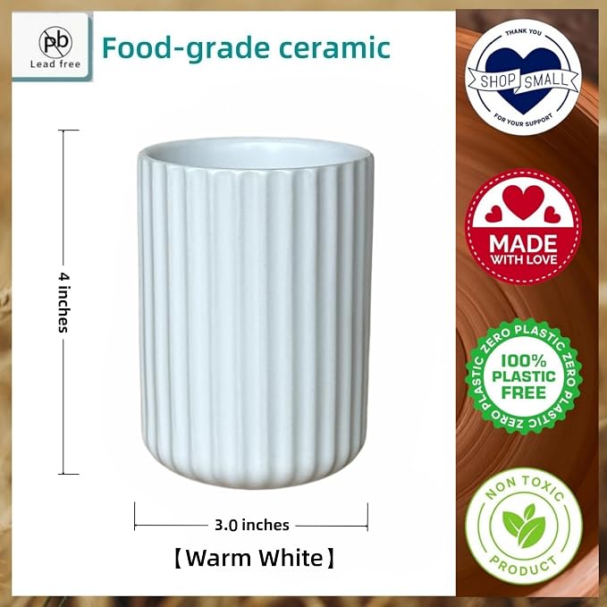 TOPYOKK Stoneware Coffee Bar Utensil Holder Tea & Coffee Spoon & Stirrer Holder for Stir Stick Straw Teaspoon Holder Espresso Spoon Cup Small Utensil Jar Fluted Vertical Stripe (Matte White)
