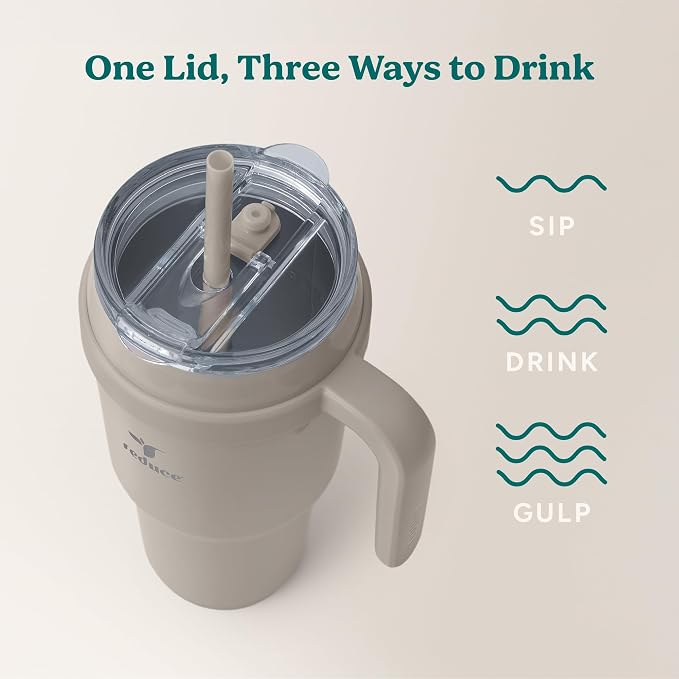 REDUCE 40 oz Stainless Steel Tumbler with Handle - Dual-Wall Vacuum Insulated Travel Mug, Sweat-Proof Lid & Reusable Straw - Keeps Drinks Cold for 24 Hrs, Fits Cupholders, Dishwasher Safe - Sand