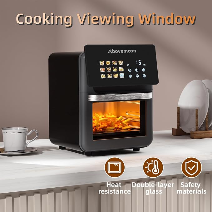 10 QT Black Air fryer Oven & Multifunctional Digital Rotisserie | Removable,Easy to clean,Glass,Visible window Dehydrator,Convection Oven,Touch Screen Presets Fry,LED Display,Roast,Bake，400F