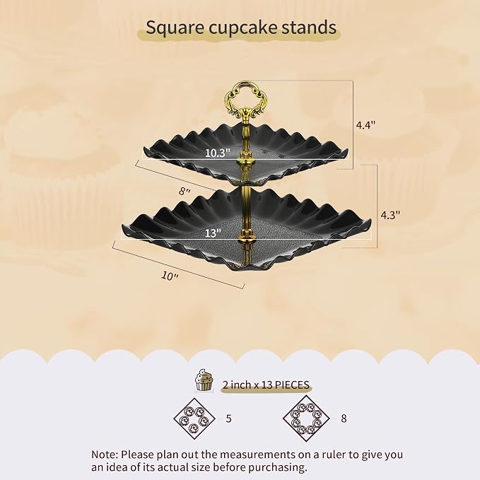 Pack of 11 NWK Cake Stand Set of Cupcake Stand, Tray & Table Cloth (Black) | Includes 3 x 2-Tier & 3 x 3-Tier Cupcake Stands, 4 Appetizer Trays, Plus 1 Tablecloth. Ideal for Parties, Black Design