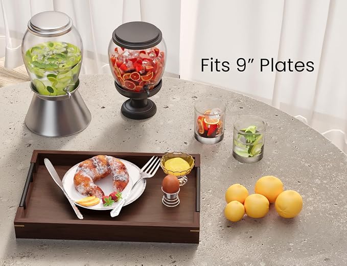 Fibogollo Walnut Wood Serving Trays with Metal Handles(Medium) | 15 x 10Inch Ottoman Decorative Trays Platter for Living Room,Bar,Party,Holiday Hosting and Outdoor Entertaining