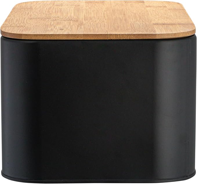 Bloomingville Metal bread Bin with Bamboo Lid, Black (Pack of 3)