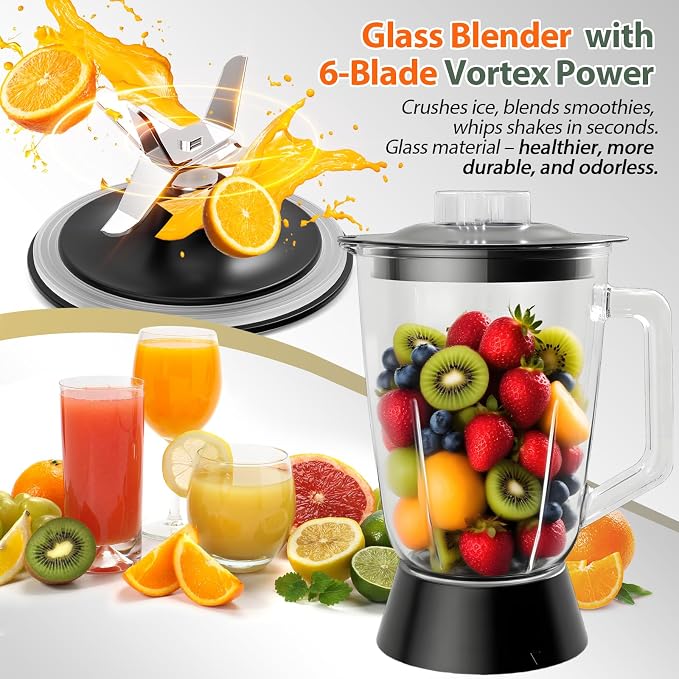 Food Processor and Blender Combo, 88 oz Food Chopper for Meat, Vegetable and Dough, 70 oz 700W Glass Jar Blender with 2 Speeds and Pulse for Smoothie, Nutrient Extractions, and More | 70 oz Glass Jar Blender, for Meat, Vegetable and Dough, with 2 Speed...