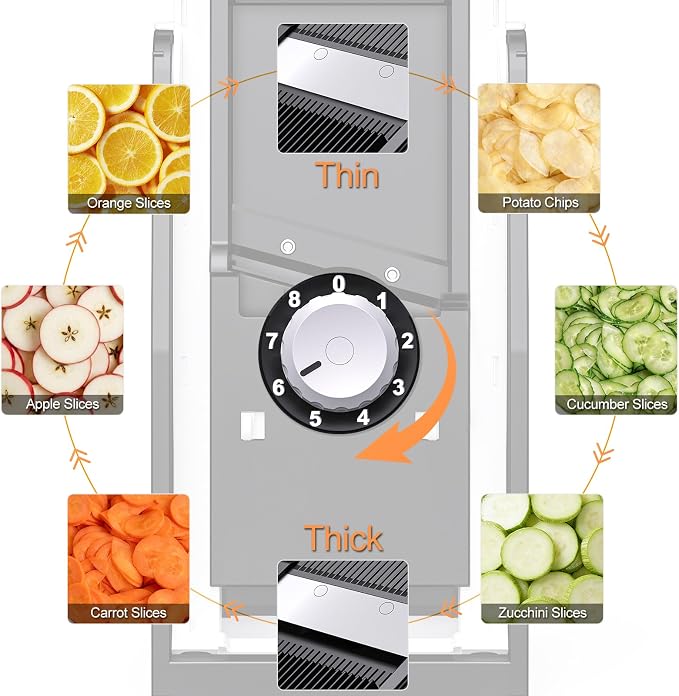 ONCE FOR ALL Safe Mandoline Slicer For Kitchen, Food Veggie Slicer, Gray | 4th Gen, Adjustable Thickness 0.1-8 mm Vegetable Slicer For Food, Fruit Slices, Potato Chips, Fast Meal Prep, Only Slicer