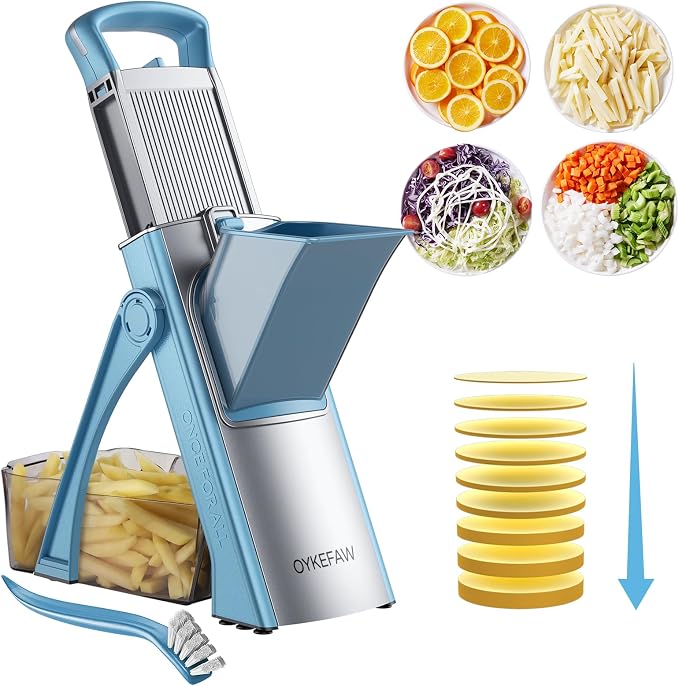 Safe Mandoline Slicer for Kitchen, 6 in 1 Vegetable Chopper, Potato Slicer | Safe Mandoline Slicer, French Fry Cutter For Potatoes, Potato Slicer, Food Chopper, Adjustable Thickness 0.1-8 mm with Brush