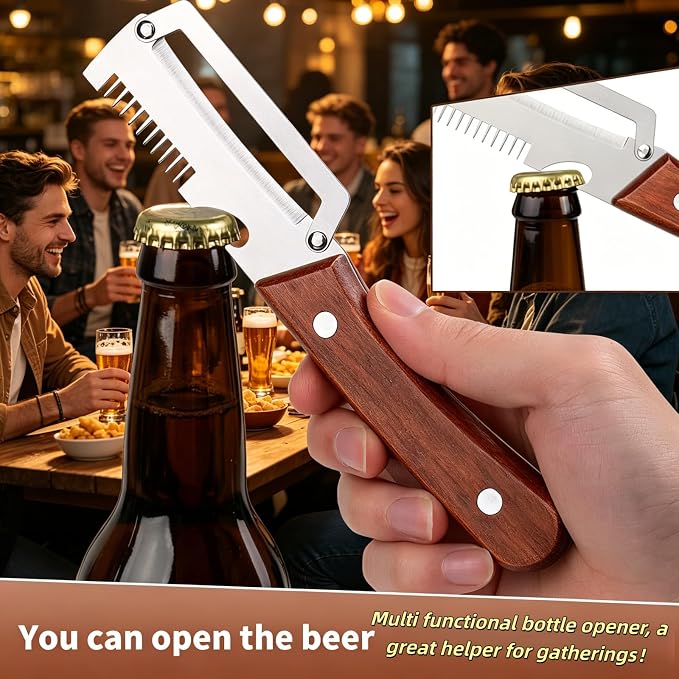 NEW Premium Vegetable Peeler with Wooden Handle and Bottle Opener: 2-in-1 Stainless Steel Kitchen Tool for Fruit Apple Potato Pumpkin Papaya (1Pack)