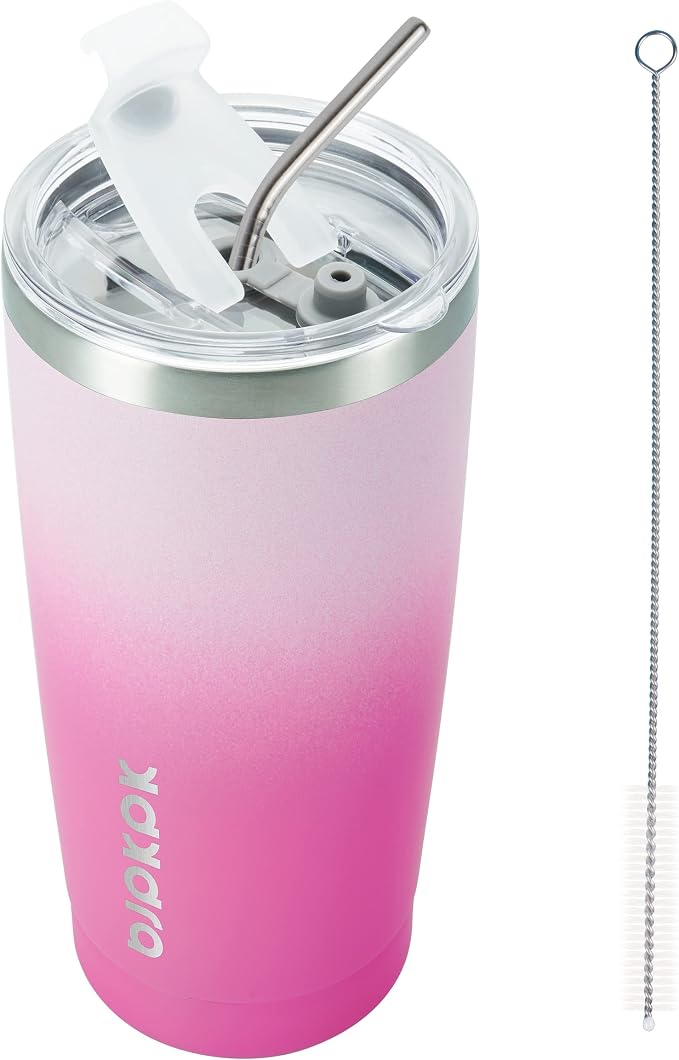 BJPKPK 20 oz Coffee Tumbler with Lid & Straw, Insulated Stainless Steel Mug | Double Wall Vacuum, Keeps Hot/Cold, BPA Free, Leak Proof, Iced Coffee Cup Fit Car Holder, Travel & Beach, Cherry Blossom