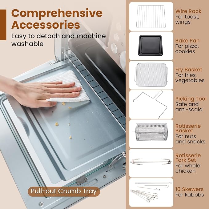 COSTWAY 14-in-1 Air Fryer Toaster Oven Combo | 1700W Dual Cook & 26 QT Large Capacity Stainless Steel Countertop Convection Oven LED Display, 7 Accessories