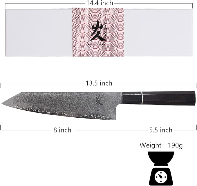 SAMCOOK Kiritsuke Chef Knife - 8 Inch Professional Sharp Damascus Knife,High Carbon Stainless Steel Kitchen Gyuto knife - Ergonomic Octagonal Ebony Handle with Gift Box