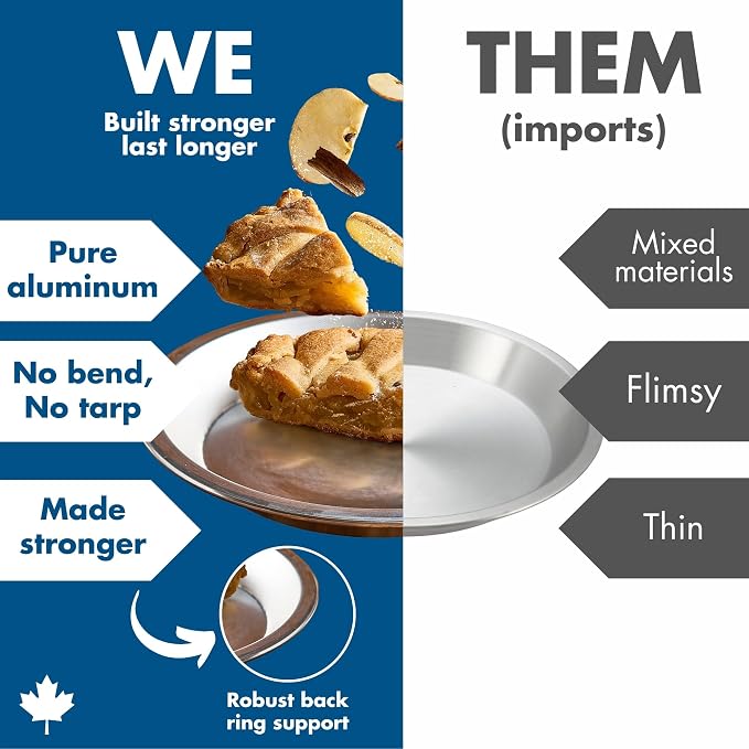 Norjac 10 Inch Pie Pan, 3 Pack, Round Aluminum Baking Pans for Oven, 1.25 Inch Deep, Rust-Free, Durable, Made in Canada
