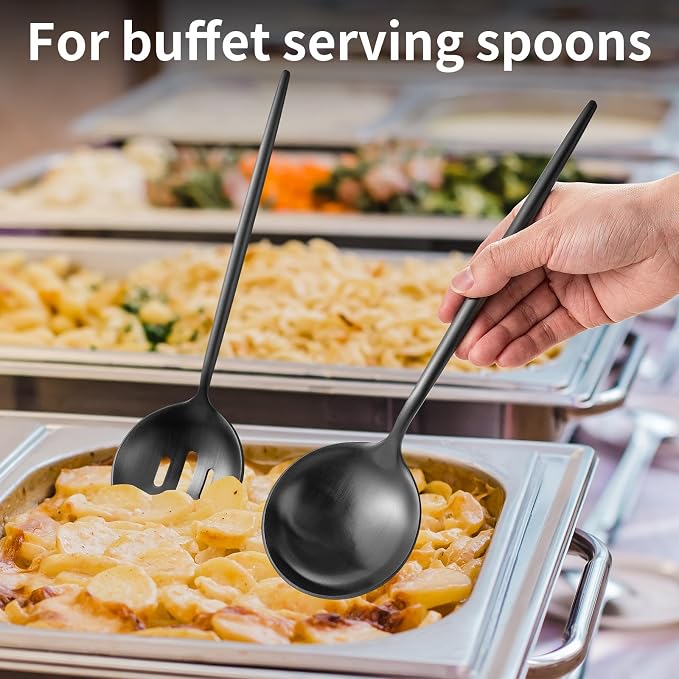 4 Piece Serving Spoons Set(2 Spoons and 2 Slotted Spoons),O.C.E. Stainless Steel Buffet Serving Utensils,10.3 Inches,Premium Flatware,Matte Black