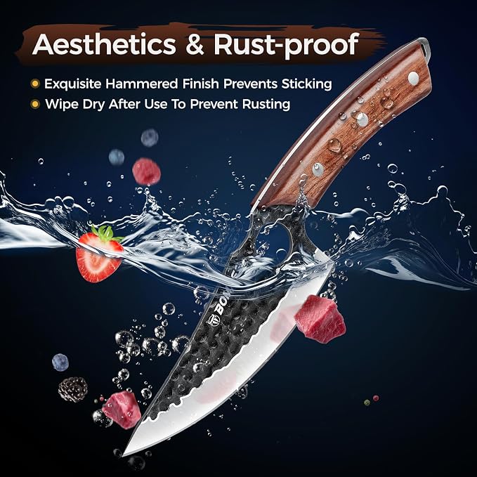 3PCS Butcher Knife Set, Hand Forged Kitchen Chef Knife Set Gift | Meat Cleaver Knife Viking Boning Knife for Home, Outdoor Camping BBQ High Carbon Steel Japanese Knives, Gift for Men Father