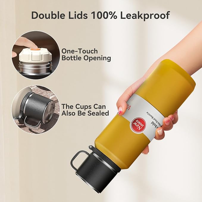 Stainless Steel Insulated Tea Infuser Bottle, Vacuum Insulated Water Bottle, Tea Tumbler with Separate Tea Compartment, 24-Hrs Insulation Commute Travel (Yellow,32oz/1000ml)