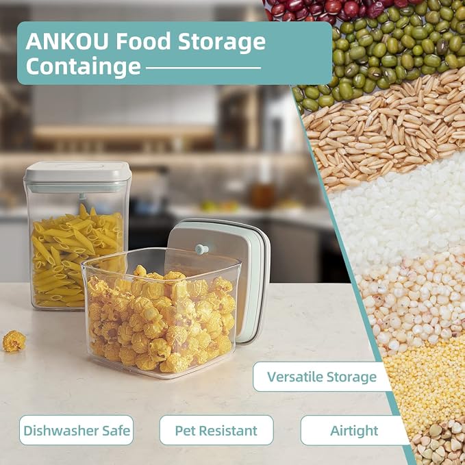Airtight Container Set - (380ml 4 Pcs) Stackable One Button Openning Food Containers for Snacks Candy Salt Herbs Spices BPA-Free Tranparent (0.32 QT * 4)
