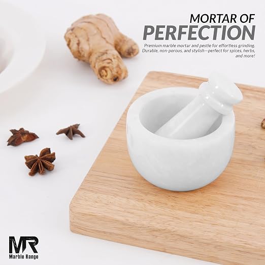 Marble Mortar and Pestle Set White 3" Inches Handmade Garlic Crusher & Grinder Bowl, Mini Mortar and Pestle for Kitchen - Herb Grinder Spice Grinder