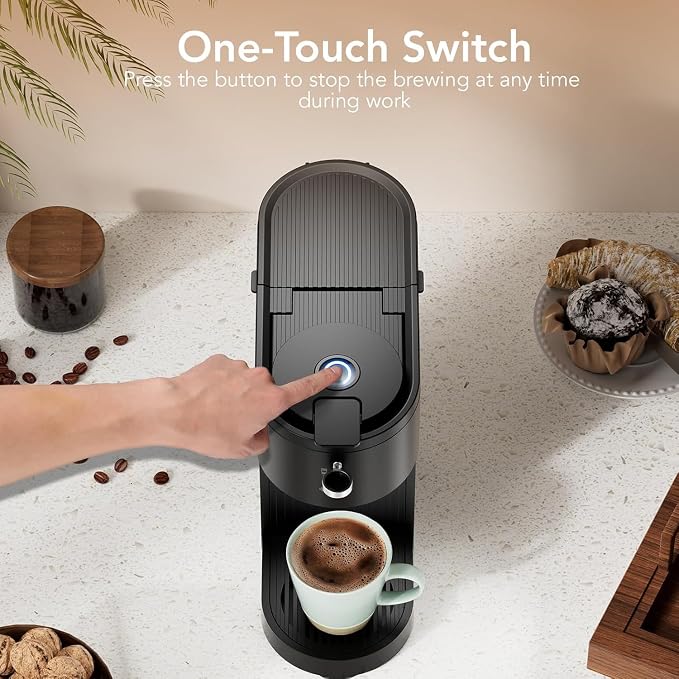 Electactic Dual Brew Single Serve Coffee Maker for Capsules & Ground Coffee | 2 in 1 coffee machine, 5 brew sizes up to 14oz, adjustable funnel height, quick brew & easy clean for home, office & outdoor