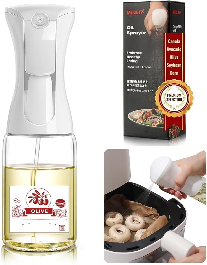 Oil Sprayer for Cooking, 150ml Glass Olive Oil Sprayer, Fine Mist Spray Bottle for Air Fryer, Nonstick Frying, Salad, BBQ, Refillable Kitchen Oil Spray (PS88606)
