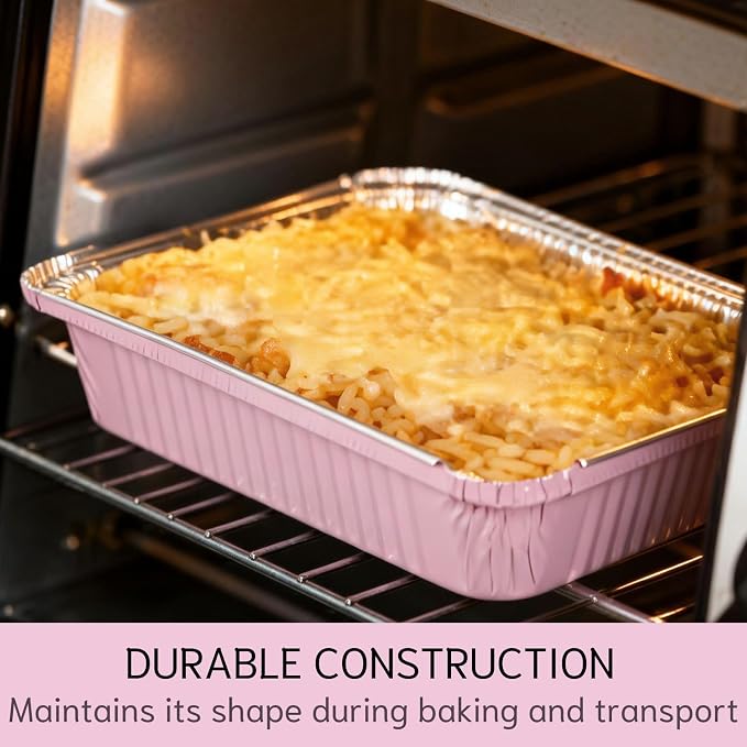(40 Pack) 8x8 Square Aluminum Baking Cake Pans with Clear Lids - Pink Foil Pans with Lids - Disposable Food Containers Great for Cooking, Heating, Storing, Prepping Food